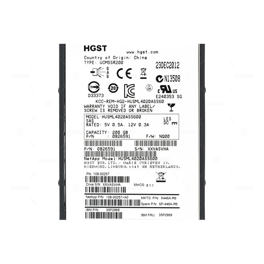 X446A-R6 NETAPP SSD 200GB SAS 6G 2.5" SFF FOR NETAPP DS2246 DS2240 FAS2552